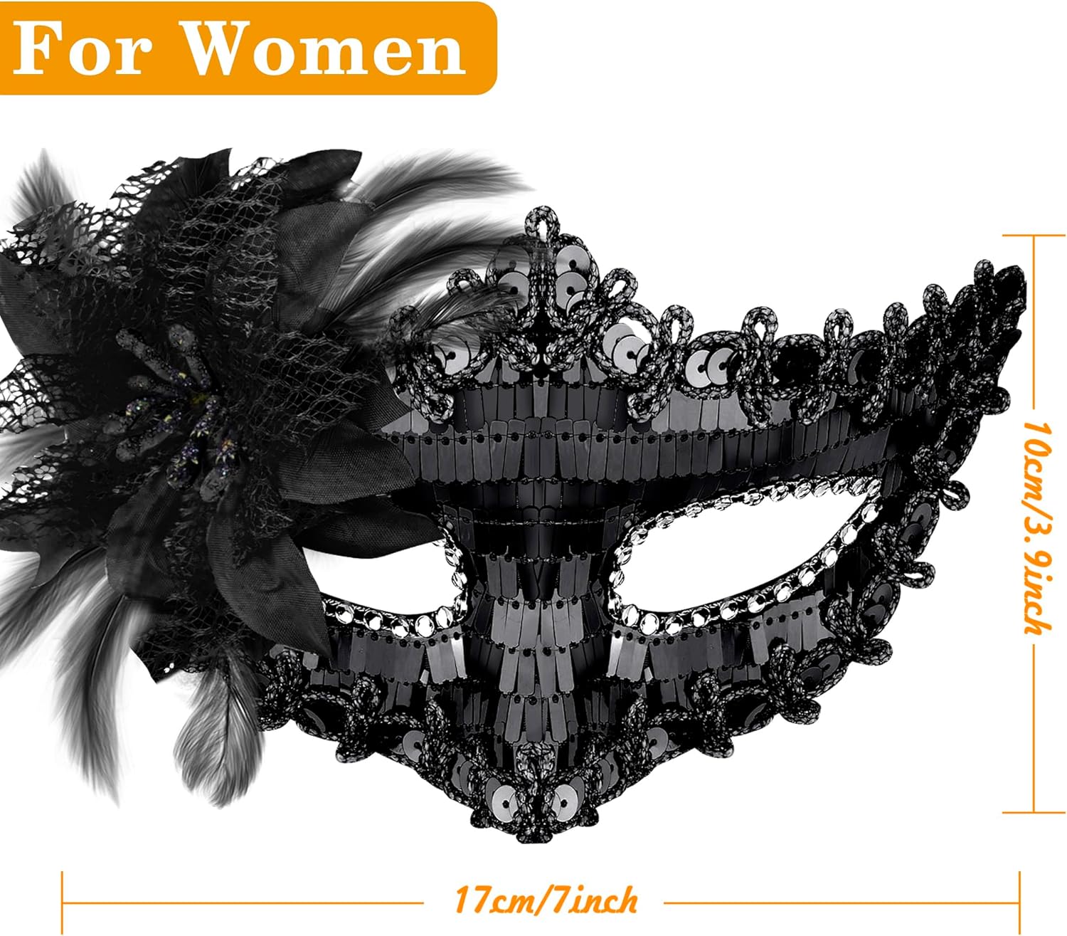 Couple Masquerade Masks Sequins Venetian Party Mask Plastic Costume Mask Rhinestone Mardi Gras Mask for Couples, Black - Image 3