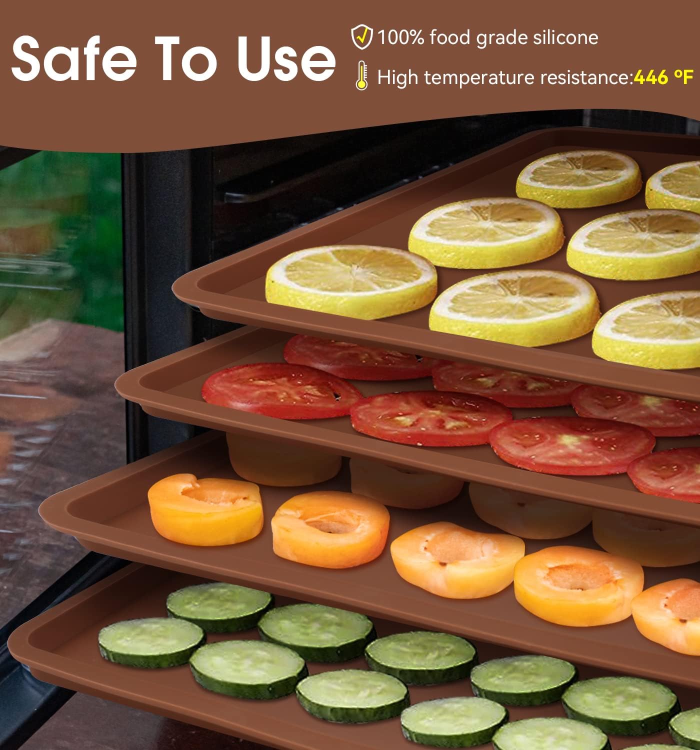 4 PCS Silicone Dehydrator mats with Edge Compatible with Cosori CP267-FD & Magic Mill, BPA-Free Silicone Tray Liners, Fruit Roll Sheet for Fruit Leather, Vegetables, Meat, Herbs and Liquid - Image 4