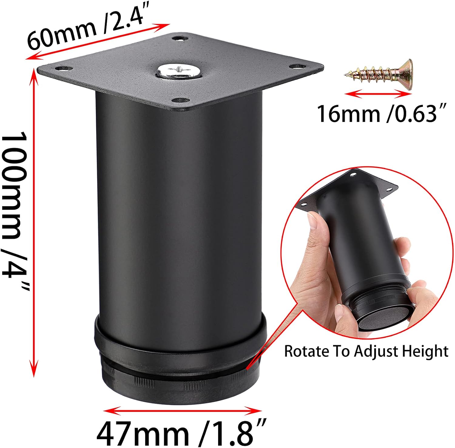 4Pcs 4 Inch Adjustable Replacement Furniture Legs Feets - Stainless Steel Table Legs Extenders Heavy Duty Furniture Risers Lifters for Cabinet Sofa Chair Desk - Image 2
