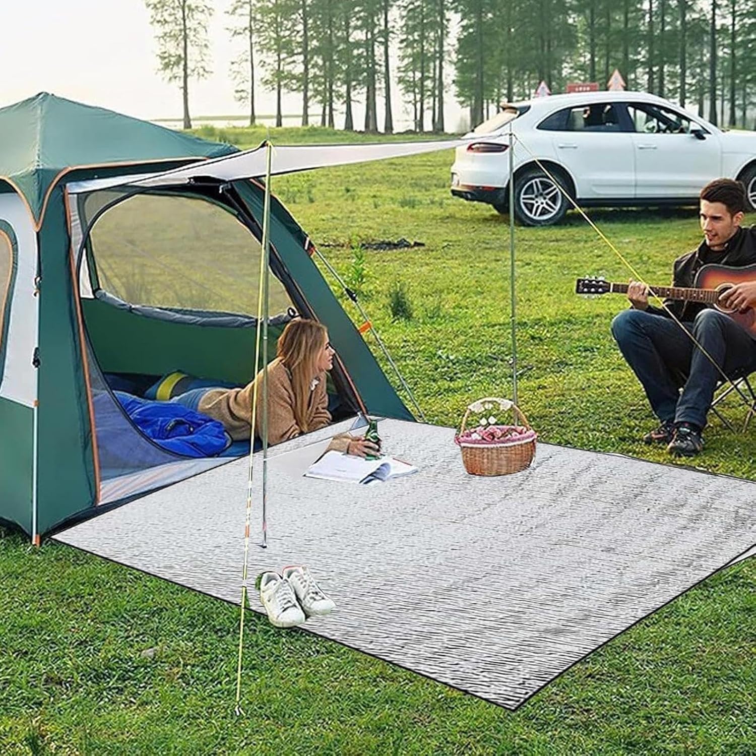 200*200CM Aluminium Foil Camping Mat, Insulating Waterproof Thermal Foam Sleeping Mat For Camping, Sleeping Roll Pad Of Aluminum Foil, Foldable Double-sided Tent Mat For Outdoor Camping Hiking Picnic - Image 2