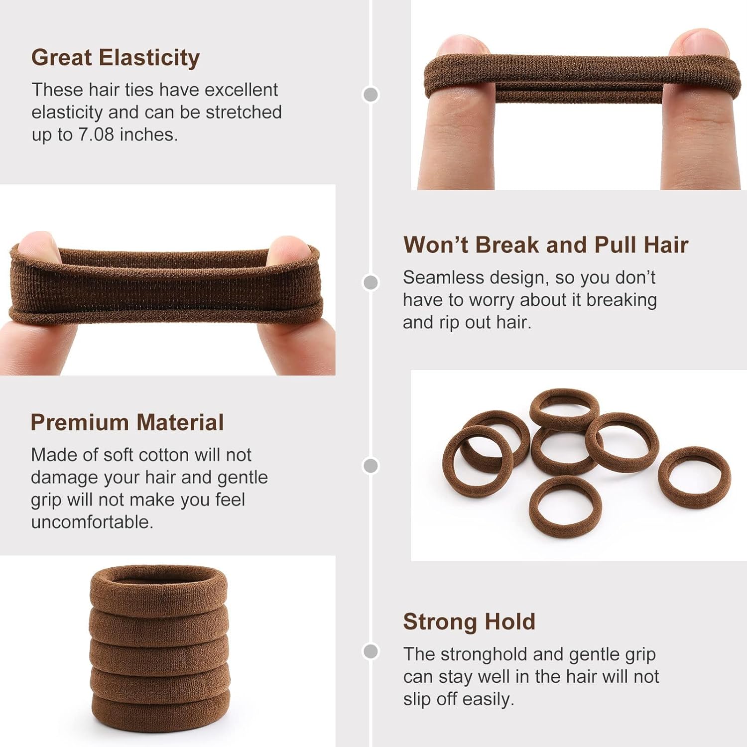 100 Pcs Thick Seamless Hair Ties, Ponytail Holders Hair Accessories No Damage for Thick Hair (Dark Brown Colors) - Image 4