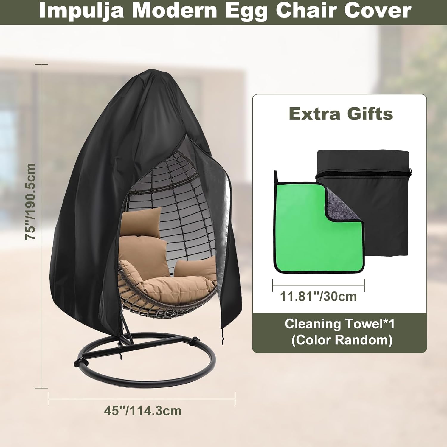 【2025 Upgrade】420D Patio Egg Chair Cover with Zipper,Outdoor Hanging Egg Chair Cover,UV Resistant,Windproof Heavy Duty,Wicker Egg Swing Chair Covers,Fits Single Seat Egg Chair,75