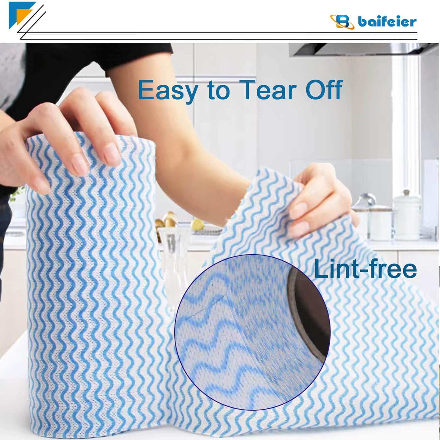 200 Counts Dish Cloths Kitchen Reusable, Disposable Cleaning Towels and Dish Cloths, Cleaning Rags Wipes Disposable,100 Count/Roll, Blue - Image 3