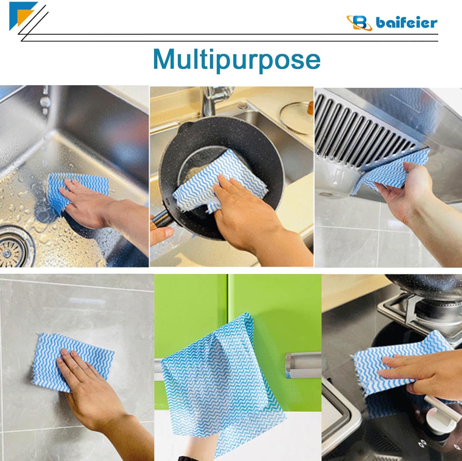 200 Counts Dish Cloths Kitchen Reusable, Disposable Cleaning Towels and Dish Cloths, Cleaning Rags Wipes Disposable,100 Count/Roll, Blue - Image 7