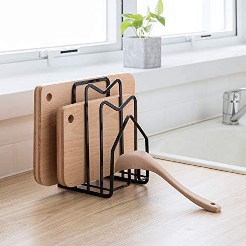 SUNIFCON Cutting Board Rack Organizer Chopping Board Stand Holder Kitchen Countertop Pots Pan Lids Rack Organizer Flat Steel 4.92 x 5.71 x 8.46 in. Black - Image 1
