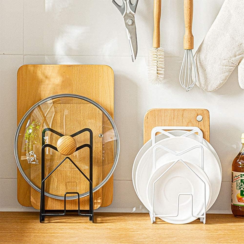 SUNIFCON Cutting Board Rack Organizer Chopping Board Stand Holder Kitchen Countertop Pots Pan Lids Rack Organizer Flat Steel 4.92 x 5.71 x 8.46 in. Black - Image 3