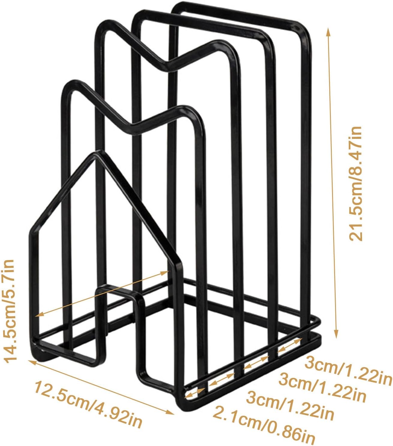 SUNIFCON Cutting Board Rack Organizer Chopping Board Stand Holder Kitchen Countertop Pots Pan Lids Rack Organizer Flat Steel 4.92 x 5.71 x 8.46 in. Black - Image 4