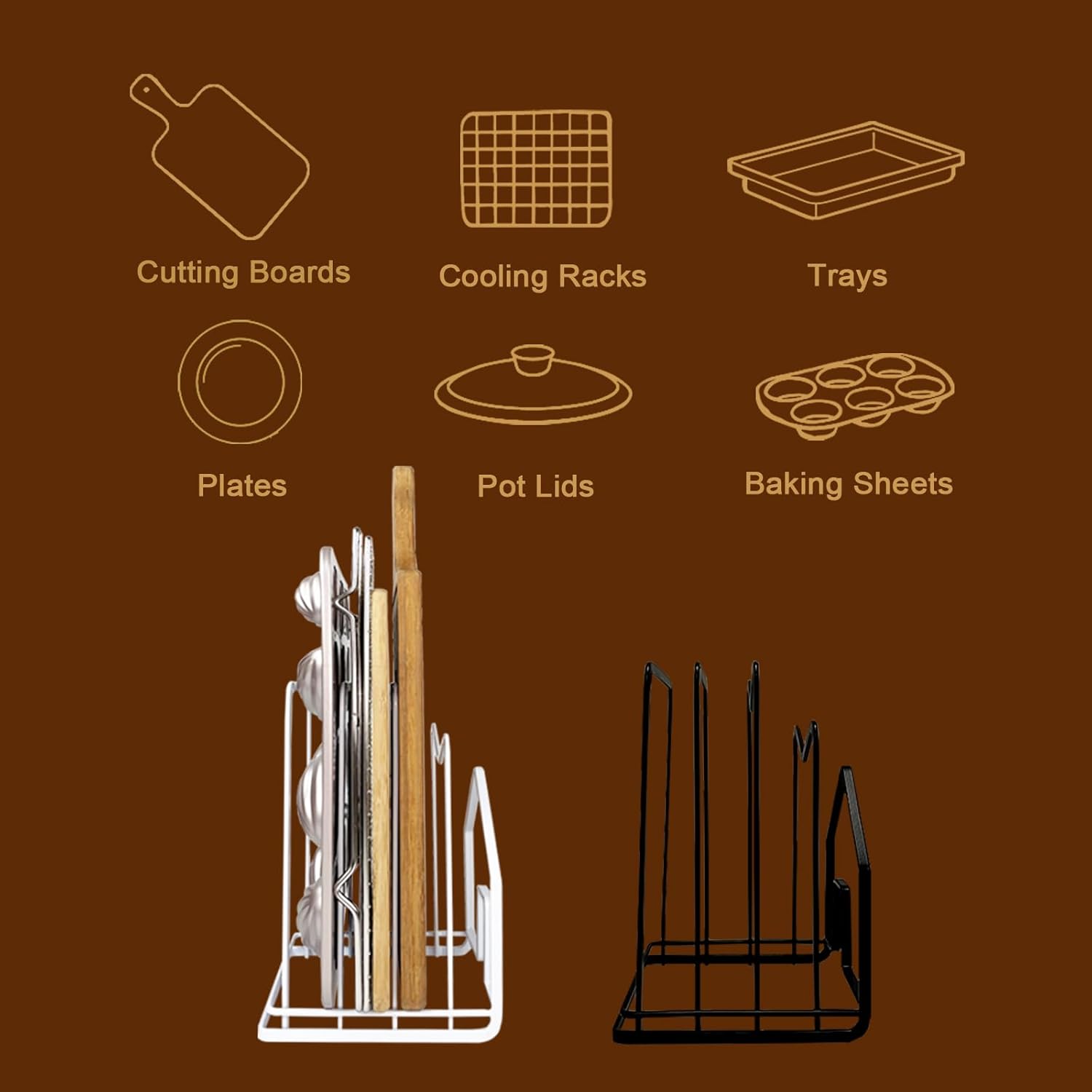 SUNIFCON Cutting Board Rack Organizer Chopping Board Stand Holder Kitchen Countertop Pots Pan Lids Rack Organizer Flat Steel 4.92 x 5.71 x 8.46 in. Black - Image 8