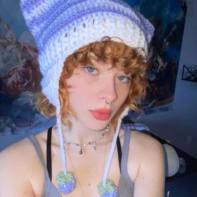 Cat Beanie Beanies Y2k Beanie Knit Hat Grunge Goth y2k Accessories Crochet Hats for Women - Image 5