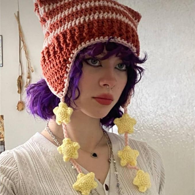 Cat Beanie Beanies Y2k Beanie Knit Hat Grunge Goth y2k Accessories Crochet Hats for Women - Image 7