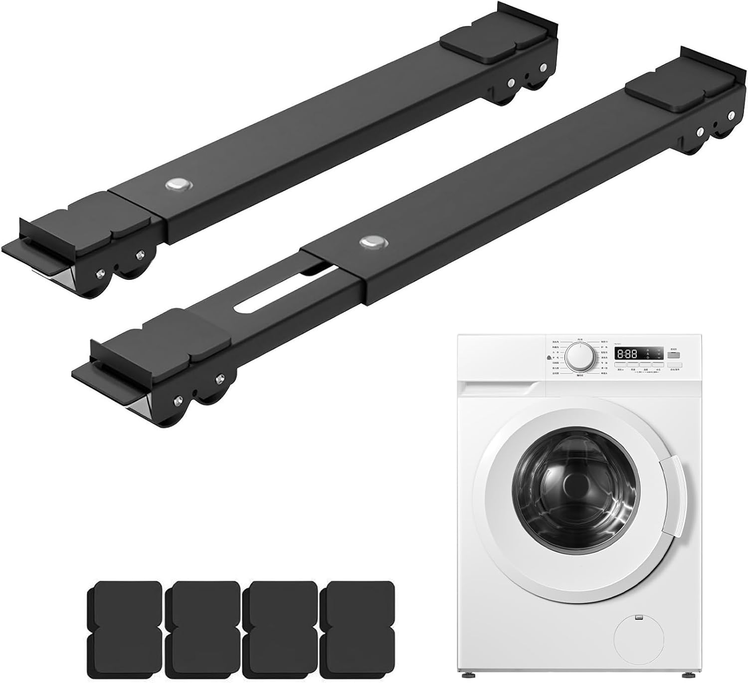 Heavy Duty Furniture Appliances Rollers, Extendable Appliance Rollers with Brake, Mobile Washing Machine Base for Refrigerators, Dishwashers, Washing Machines, 660 lbs Total Load - Image 1