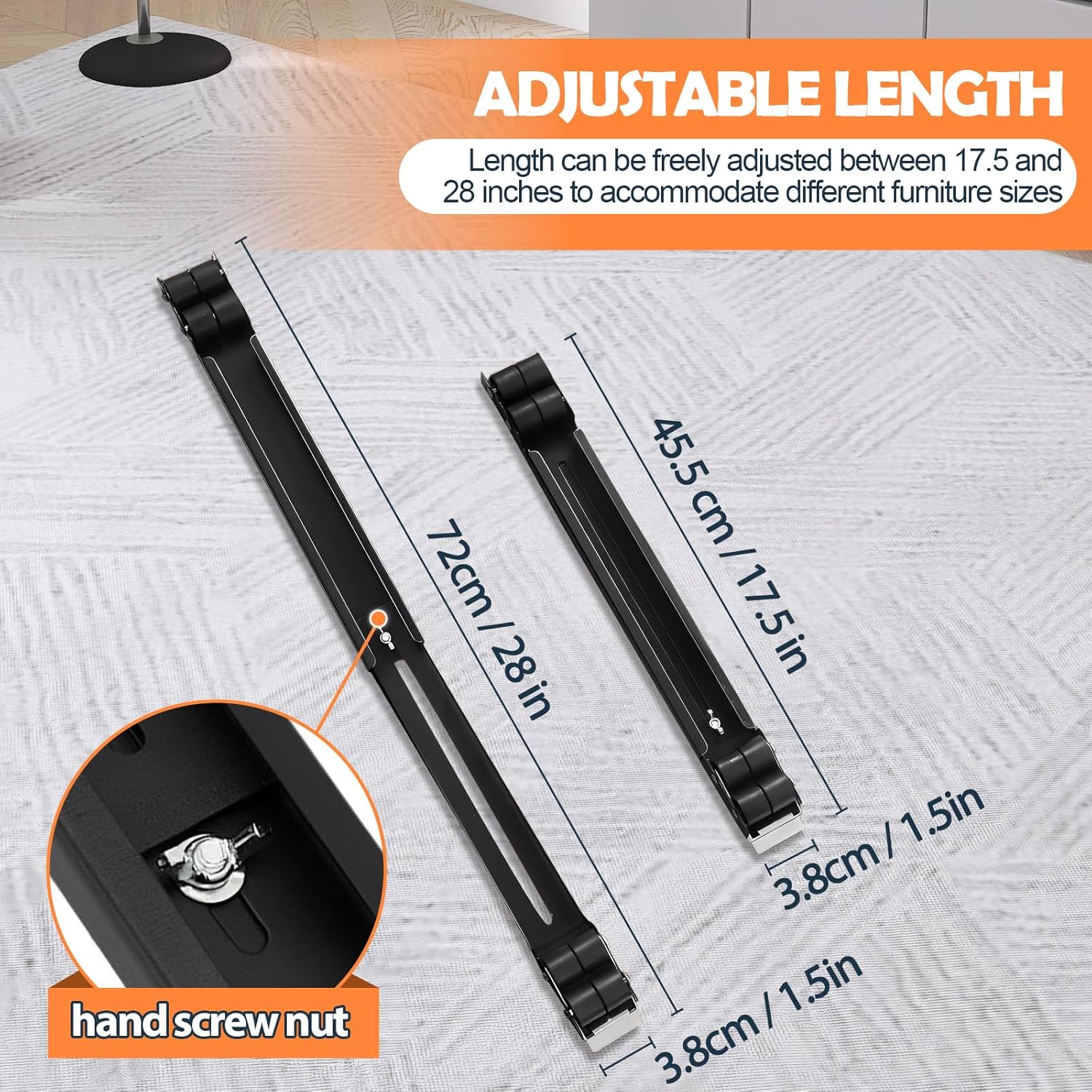 Heavy Duty Furniture Appliances Rollers, Extendable Appliance Rollers with Brake, Mobile Washing Machine Base for Refrigerators, Dishwashers, Washing Machines, 660 lbs Total Load - Image 2
