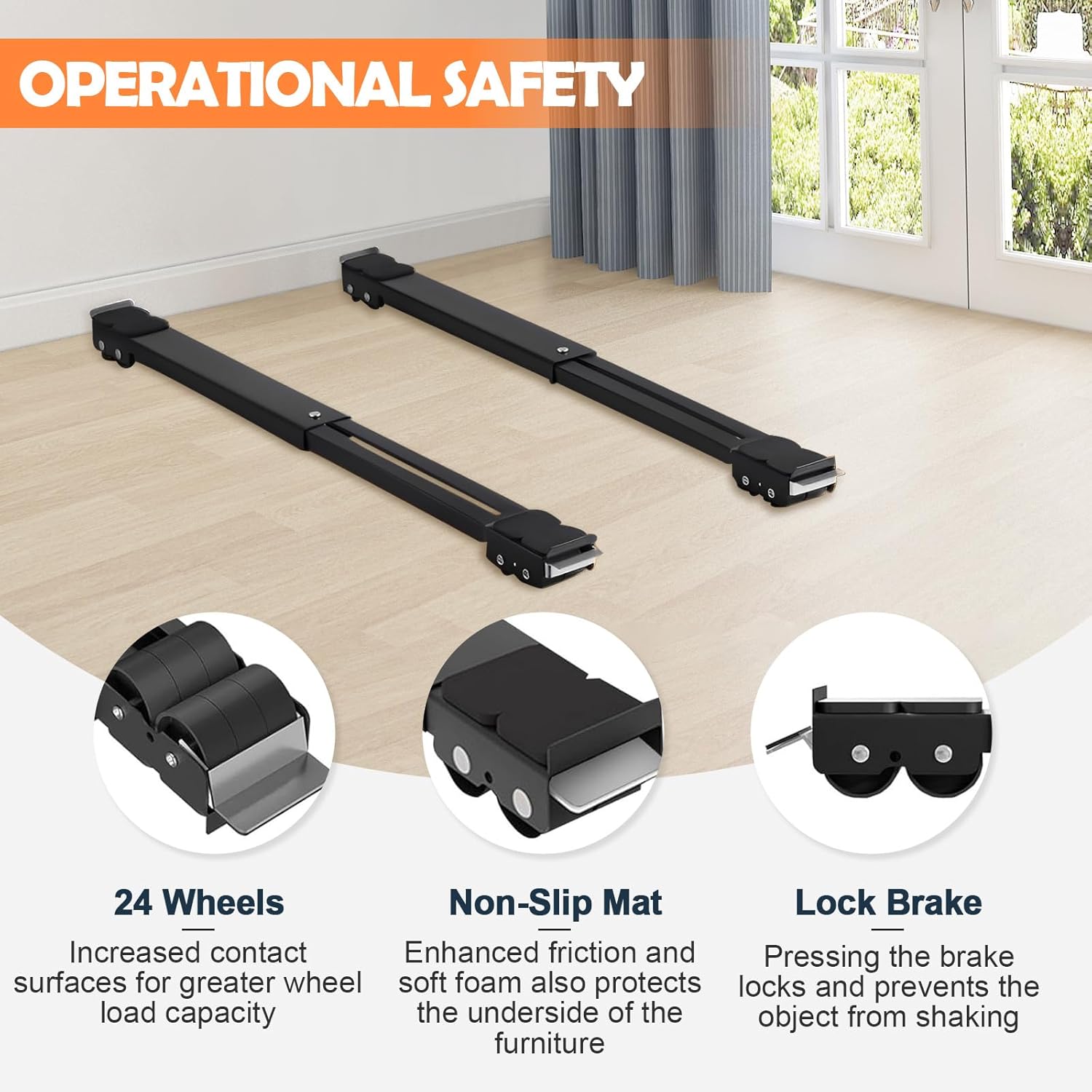 Heavy Duty Furniture Appliances Rollers, Extendable Appliance Rollers with Brake, Mobile Washing Machine Base for Refrigerators, Dishwashers, Washing Machines, 660 lbs Total Load - Image 3