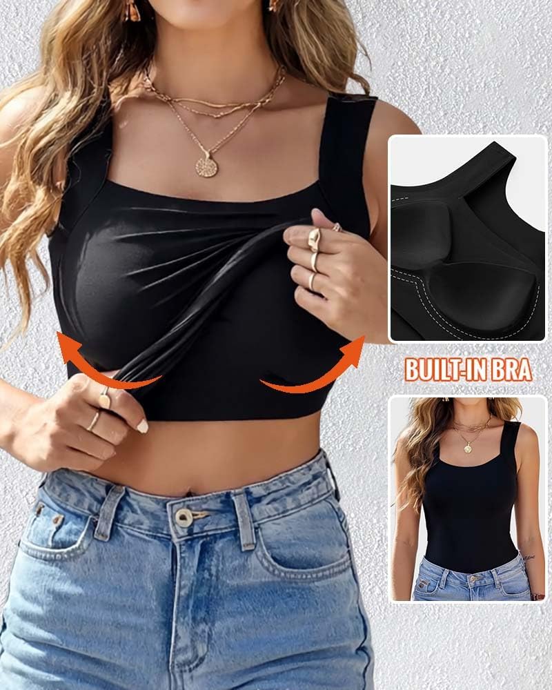 Womens U Neck Shapewear Built-in Bra Tank High Strechy Sleeveless Slim Fit Tops Camisole Workout Tops - Image 2