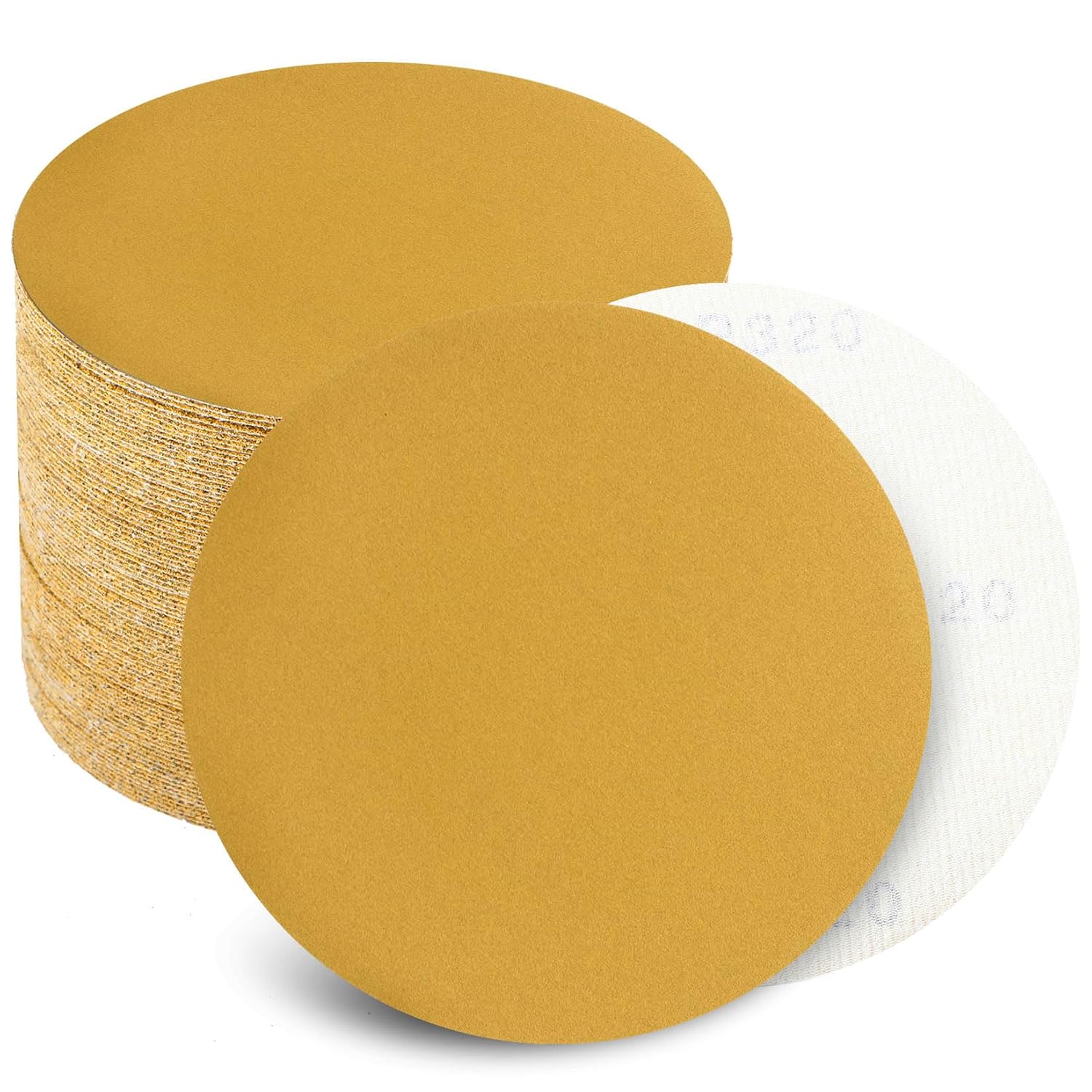 6 Inch Sanding Discs Hook and Loop No Hole, 320 Grit Sandpaper, Da Sandpaper for Automotive and Woodworking, 100 Pack - Image 1