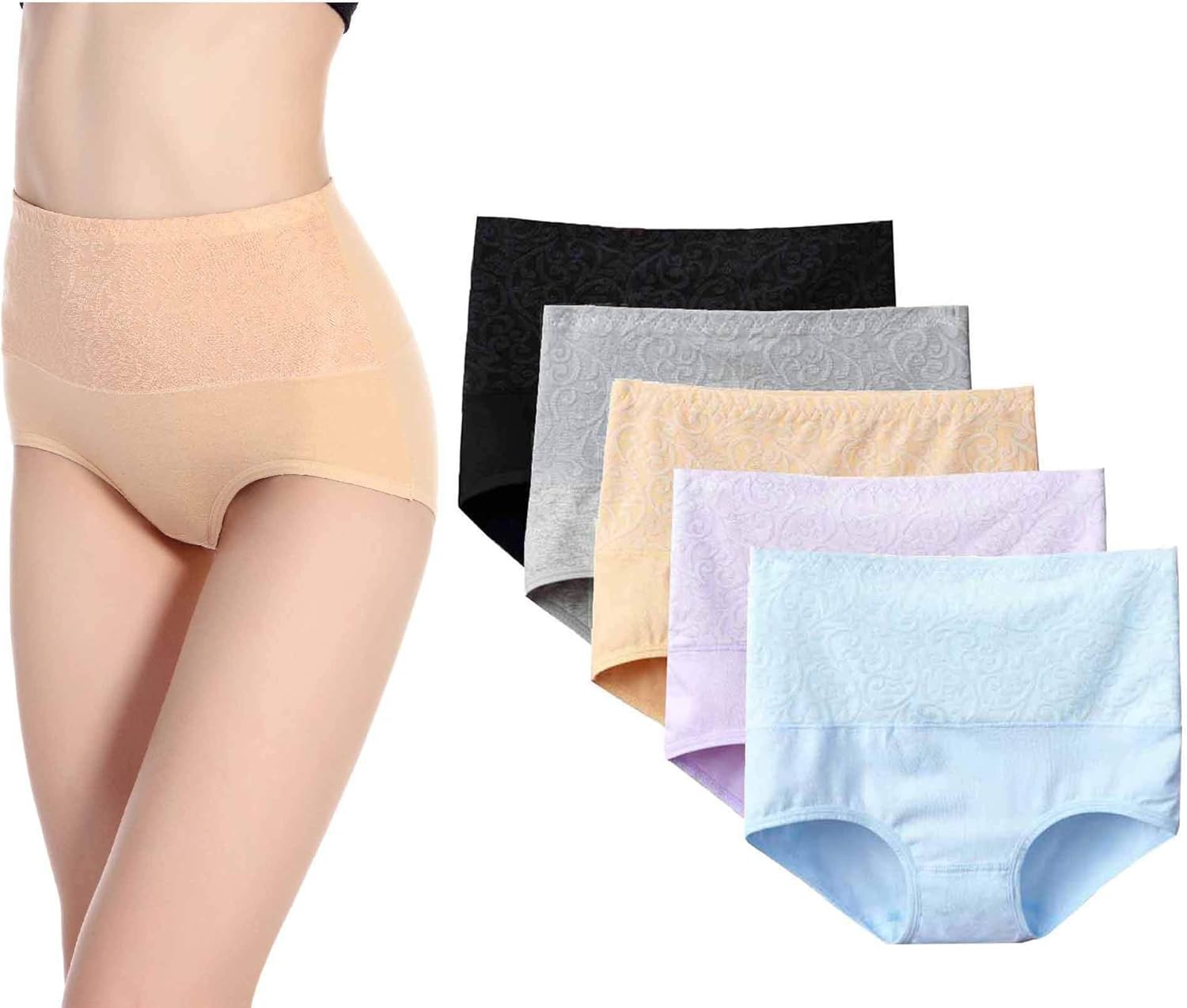 5-Pack Women's High Waist Tummy Control Panties Cotton Underwear No Muffin Top - Image 1