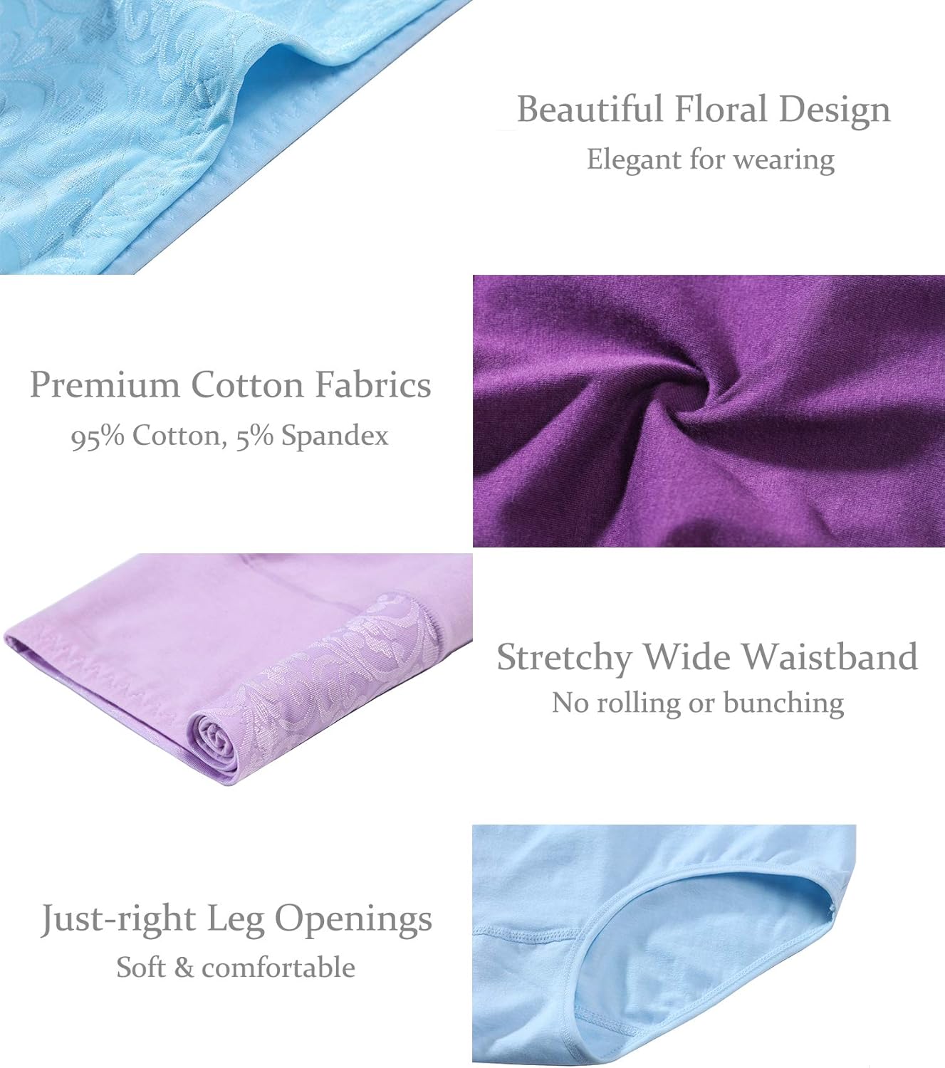 5-Pack Women's High Waist Tummy Control Panties Cotton Underwear No Muffin Top - Image 2