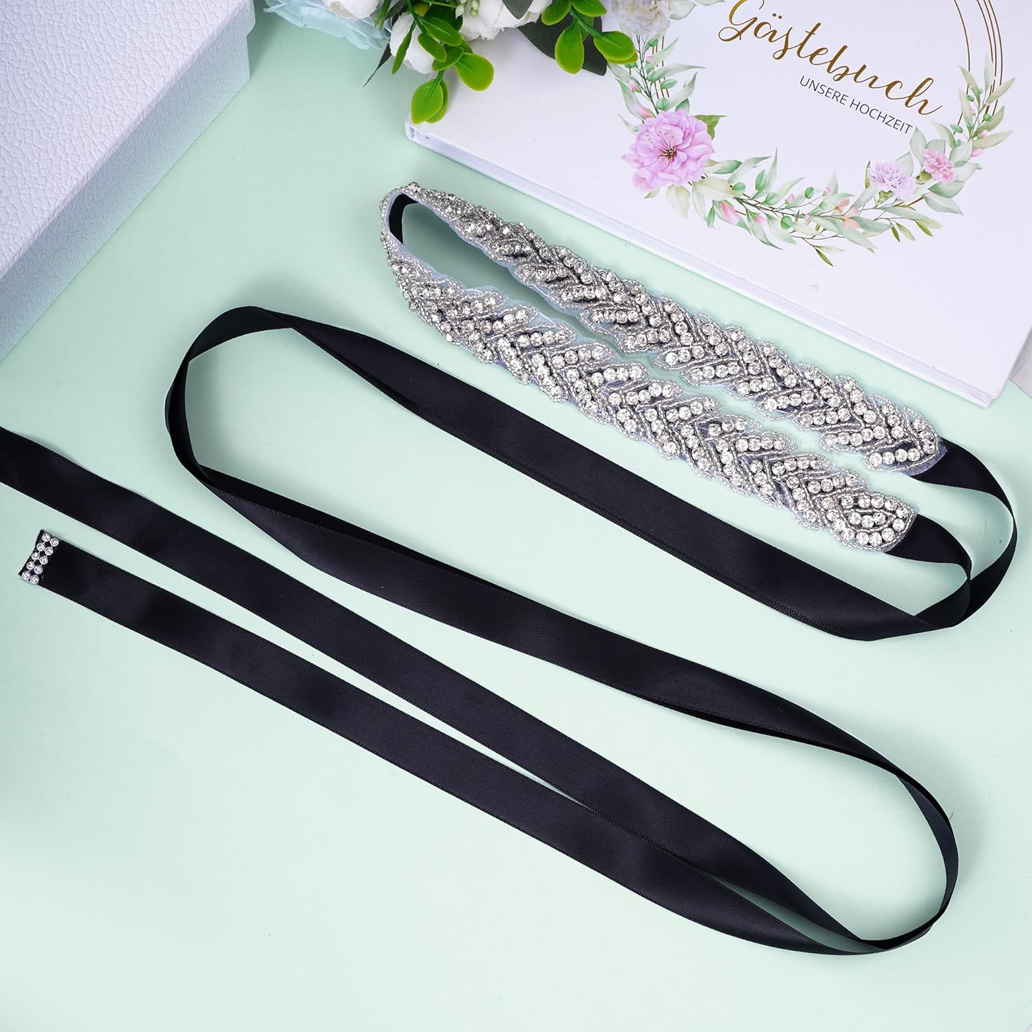 Bridal Rhinestone Wedding Waist Belt for Women Sparkly Belt Wedding Satin Sash for Special Occasion - Image 8