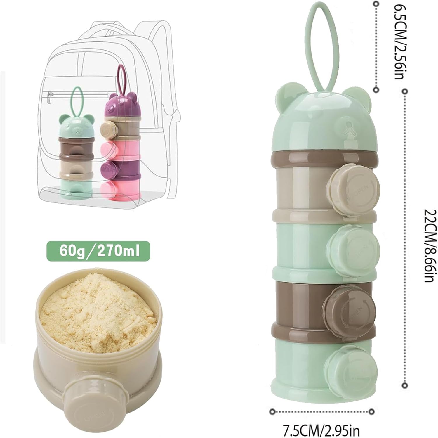 2 PCS 4 Layers Baby Milk Powder Dispenser, Milk Powder Pots,Food Storage Tank, Candy Storage Tank, Formula Dispenser Portable Milk Powder Formula Dispenser Container Pot Box Milk Cans Snack Storage - Image 2