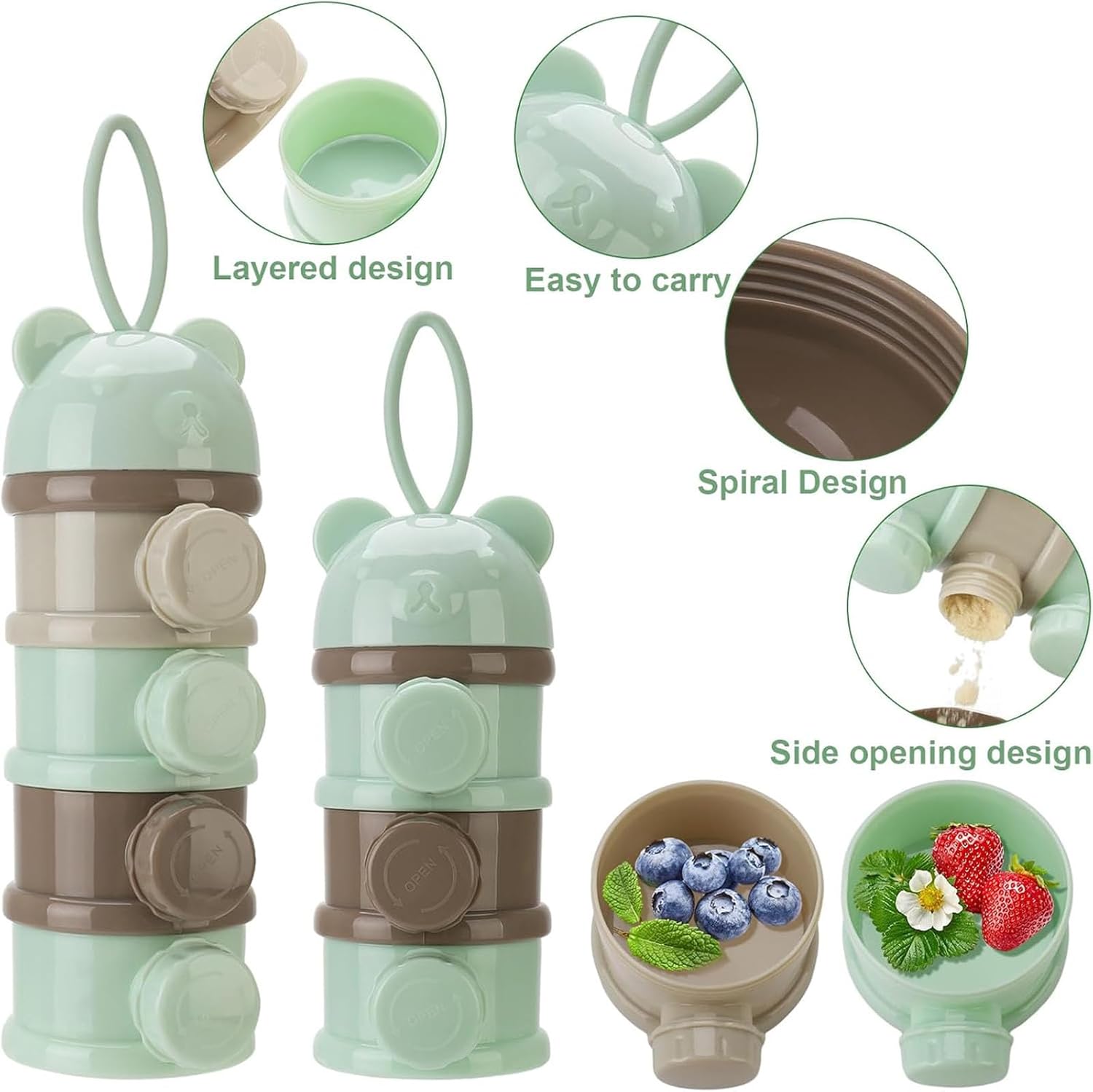 2 PCS 4 Layers Baby Milk Powder Dispenser, Milk Powder Pots,Food Storage Tank, Candy Storage Tank, Formula Dispenser Portable Milk Powder Formula Dispenser Container Pot Box Milk Cans Snack Storage - Image 6