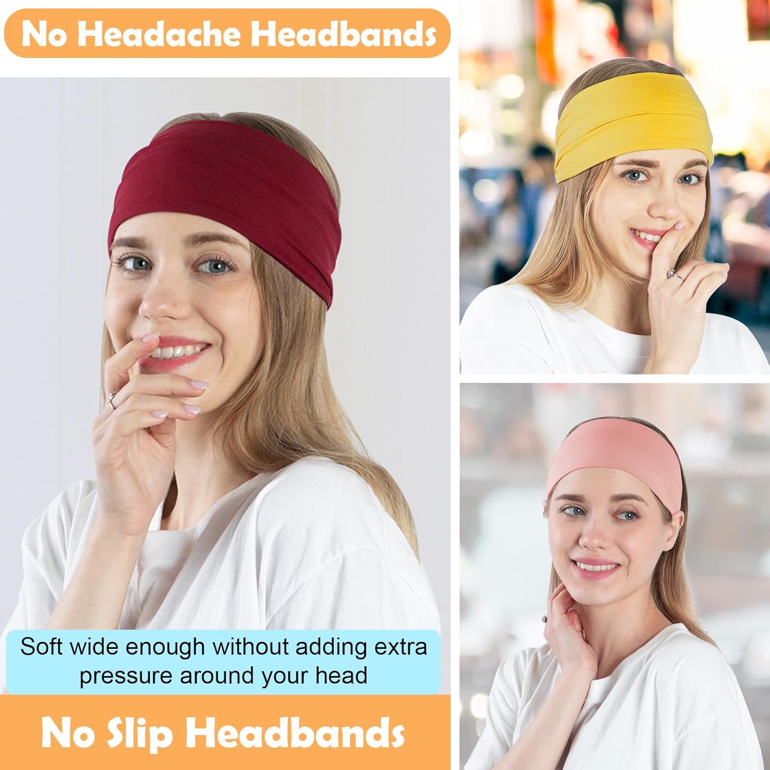 10 Pack Wide Headbands for Women, Workout Yoga Running Sports Headband Elastic Hair Bands, Boho Non Slip Sweat Head Bands Thick Head Wrap (Solid Headbands) - Image 2