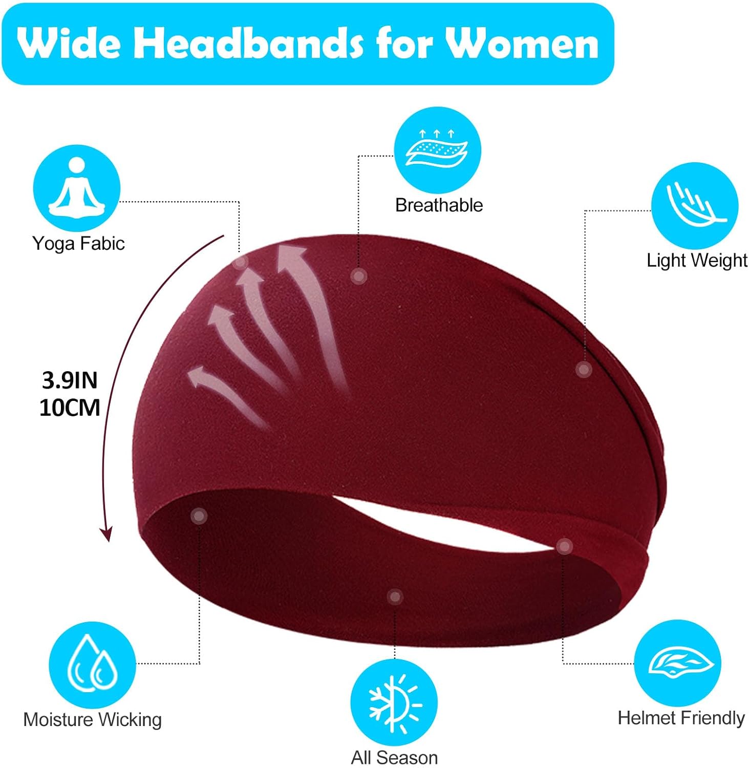 10 Pack Wide Headbands for Women, Workout Yoga Running Sports Headband Elastic Hair Bands, Boho Non Slip Sweat Head Bands Thick Head Wrap (Solid Headbands) - Image 4