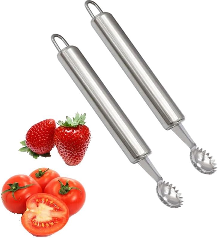 2 Pcs Stainless Steel Strawberry Huller and Tomato Stem Corer Tool, Tomato Stem Corer Tool,Stainless Steel Strawberry Huller Corer Vegetable and Corer Practical Kitchen Tool Fruit (2) - Image 1