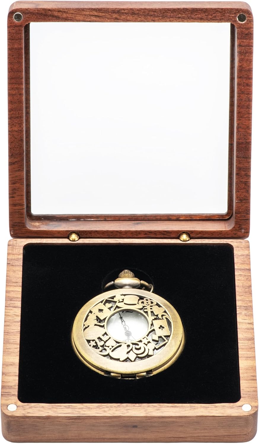 Walnut Wood Pocket Watch Gift Box with Clear Acrylic Lid Portable Single Pocket Watch Display Storage Travel Case Organizer for Men Women (Black Inner) - Image 2