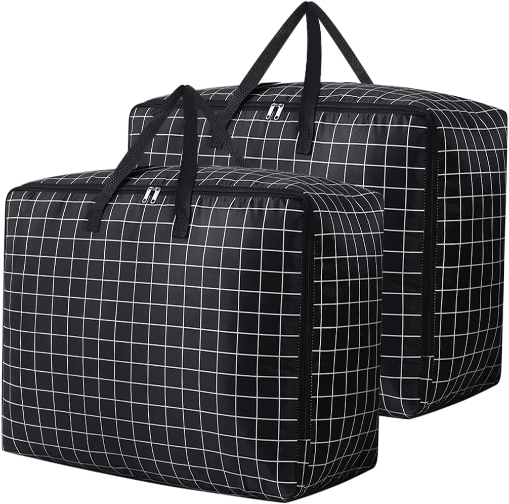 75L Large Storage Bags 2 Pcs Clothes Storage Bags with Zips Heavy Duty Oxford Cloth Moving Bags Waterproof Underbed Storage Bag for Clothes,Blankets,Pillows,Bedding - Image 1