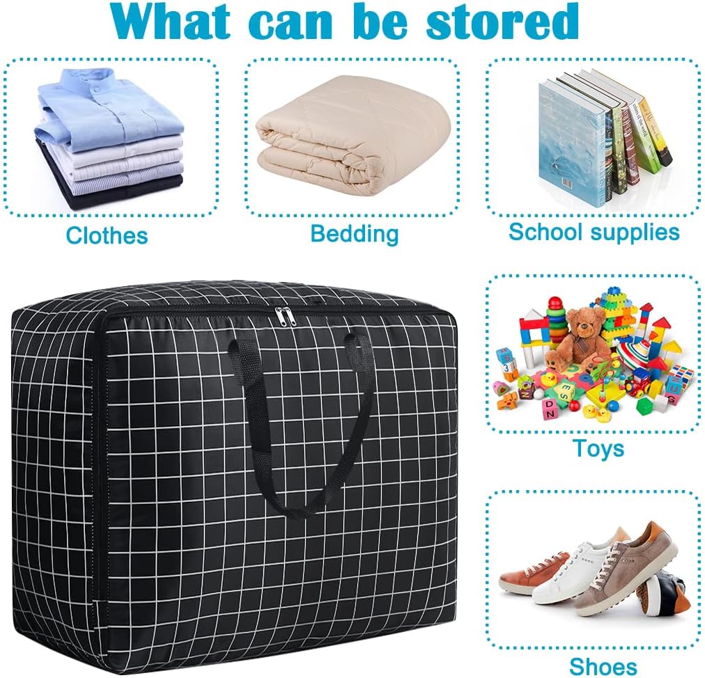 75L Large Storage Bags 2 Pcs Clothes Storage Bags with Zips Heavy Duty Oxford Cloth Moving Bags Waterproof Underbed Storage Bag for Clothes,Blankets,Pillows,Bedding - Image 5