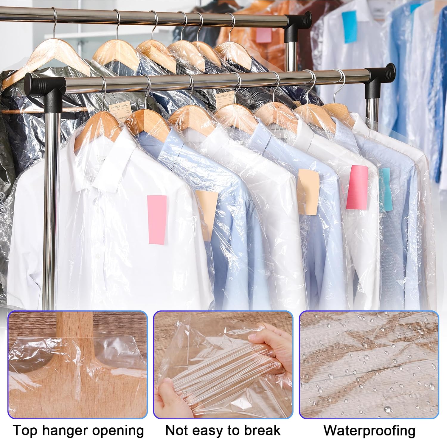 30 Pack Clear Garment Bags, 47.2 Inch Plastic Garment Bags Dustproof, Long Clothes Covers, Waterproof Suit Cover Bag, Moth Proof Coat Bag for Shirts Gowns Dresses - Image 3