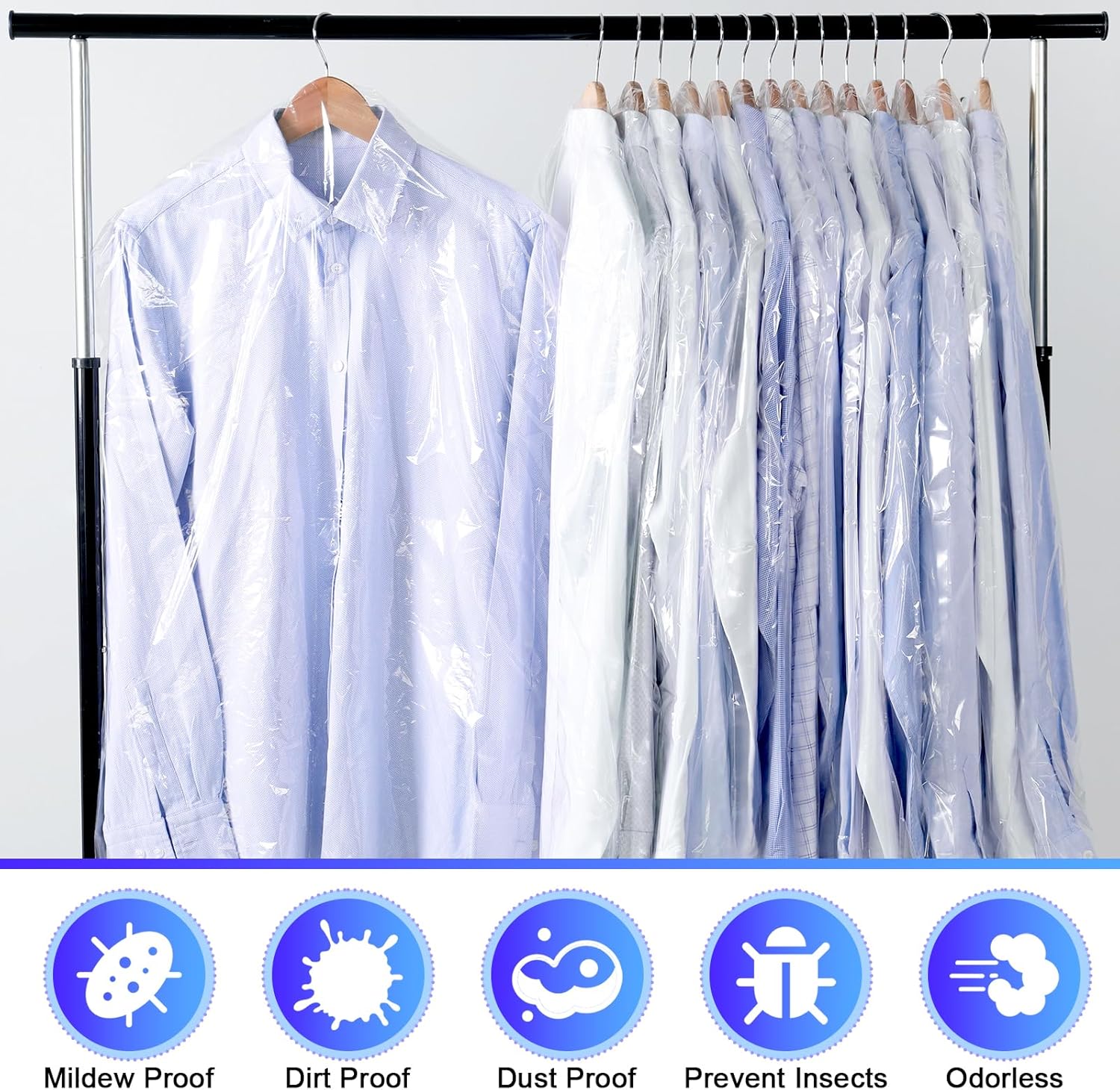 30 Pack Clear Garment Bags, 47.2 Inch Plastic Garment Bags Dustproof, Long Clothes Covers, Waterproof Suit Cover Bag, Moth Proof Coat Bag for Shirts Gowns Dresses - Image 4