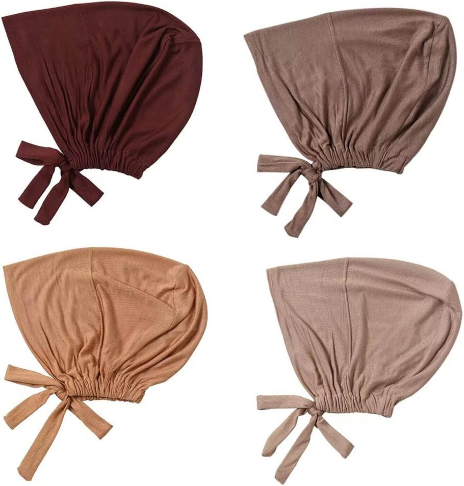 4 Pcs Women Hijab Undercap Muslim Inner Beanies Cap with Tie Back Closure Adjustable Underscarf Hat Chemo Turban Cap - Image 2