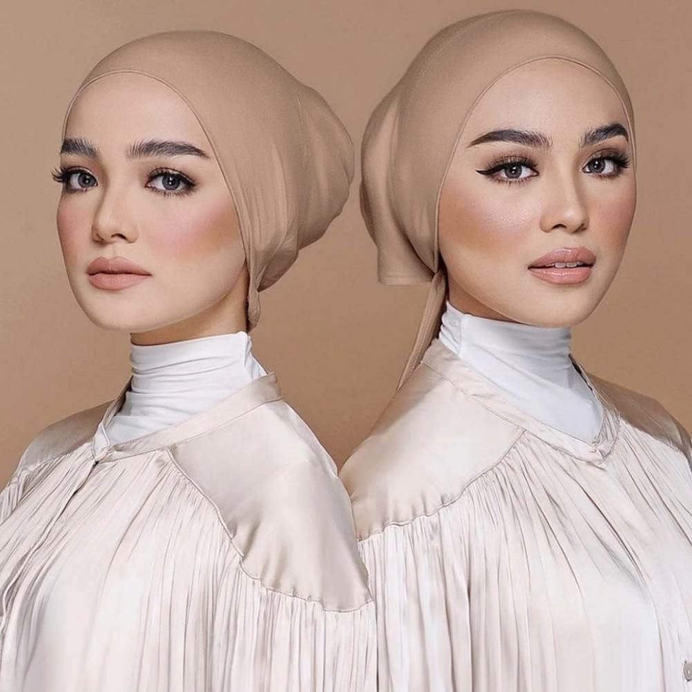 4 Pcs Women Hijab Undercap Muslim Inner Beanies Cap with Tie Back Closure Adjustable Underscarf Hat Chemo Turban Cap - Image 5