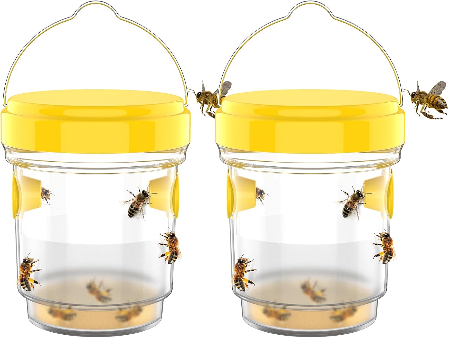 2pcs Wasp Trap, Yellow Hornet Bee Traps Catcher with Hanging Non-Toxic PP Plastic Jacket Traps for Outdoors/Garden - Yellow - Image 1
