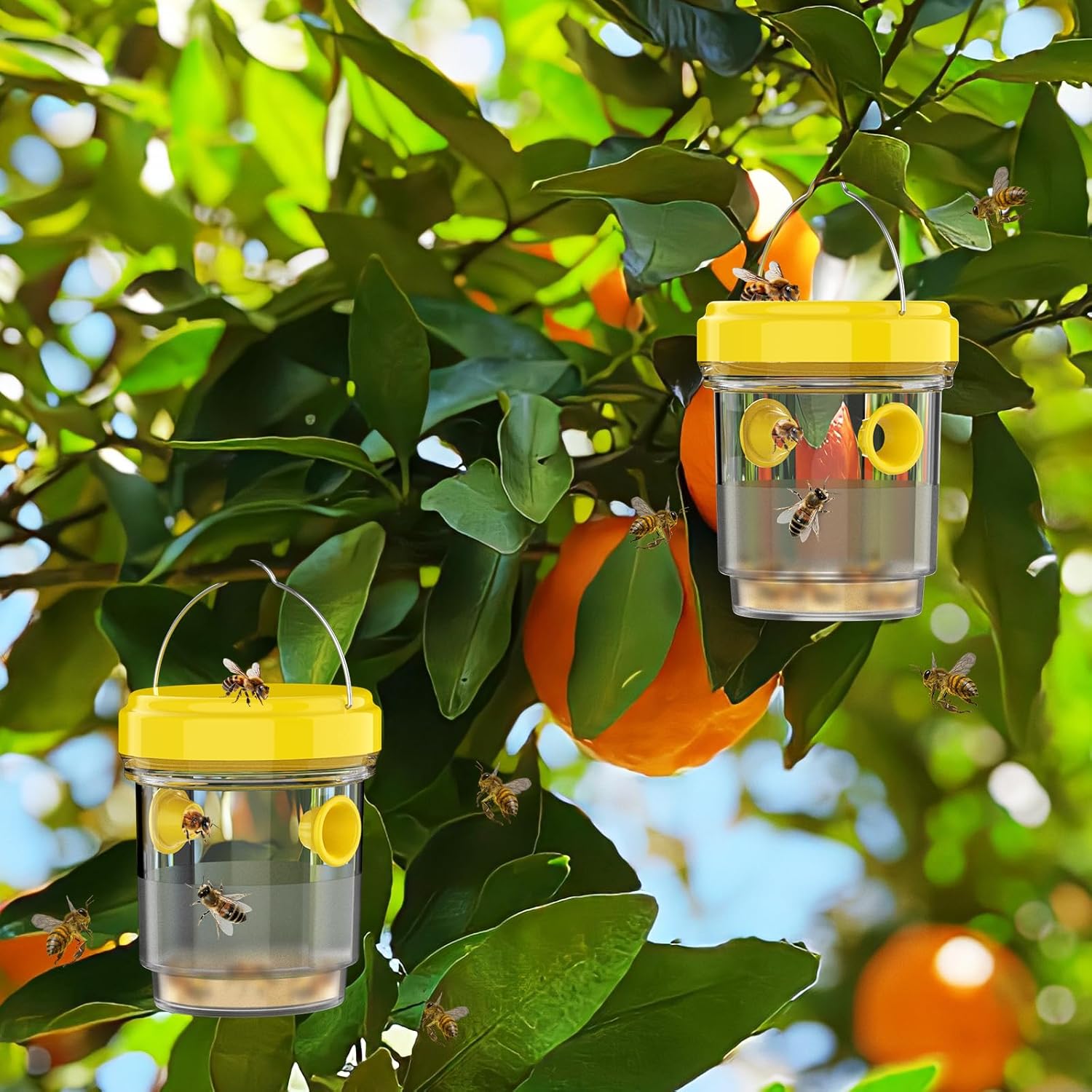 2pcs Wasp Trap, Yellow Hornet Bee Traps Catcher with Hanging Non-Toxic PP Plastic Jacket Traps for Outdoors/Garden - Yellow - Image 2