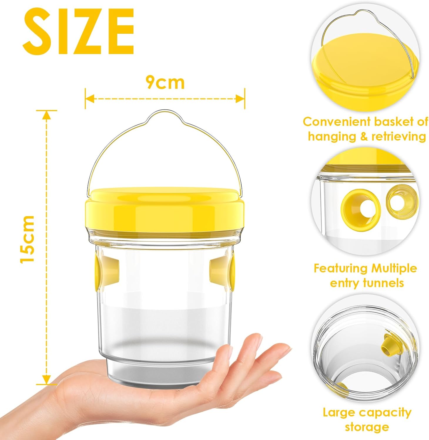 2pcs Wasp Trap, Yellow Hornet Bee Traps Catcher with Hanging Non-Toxic PP Plastic Jacket Traps for Outdoors/Garden - Yellow - Image 3
