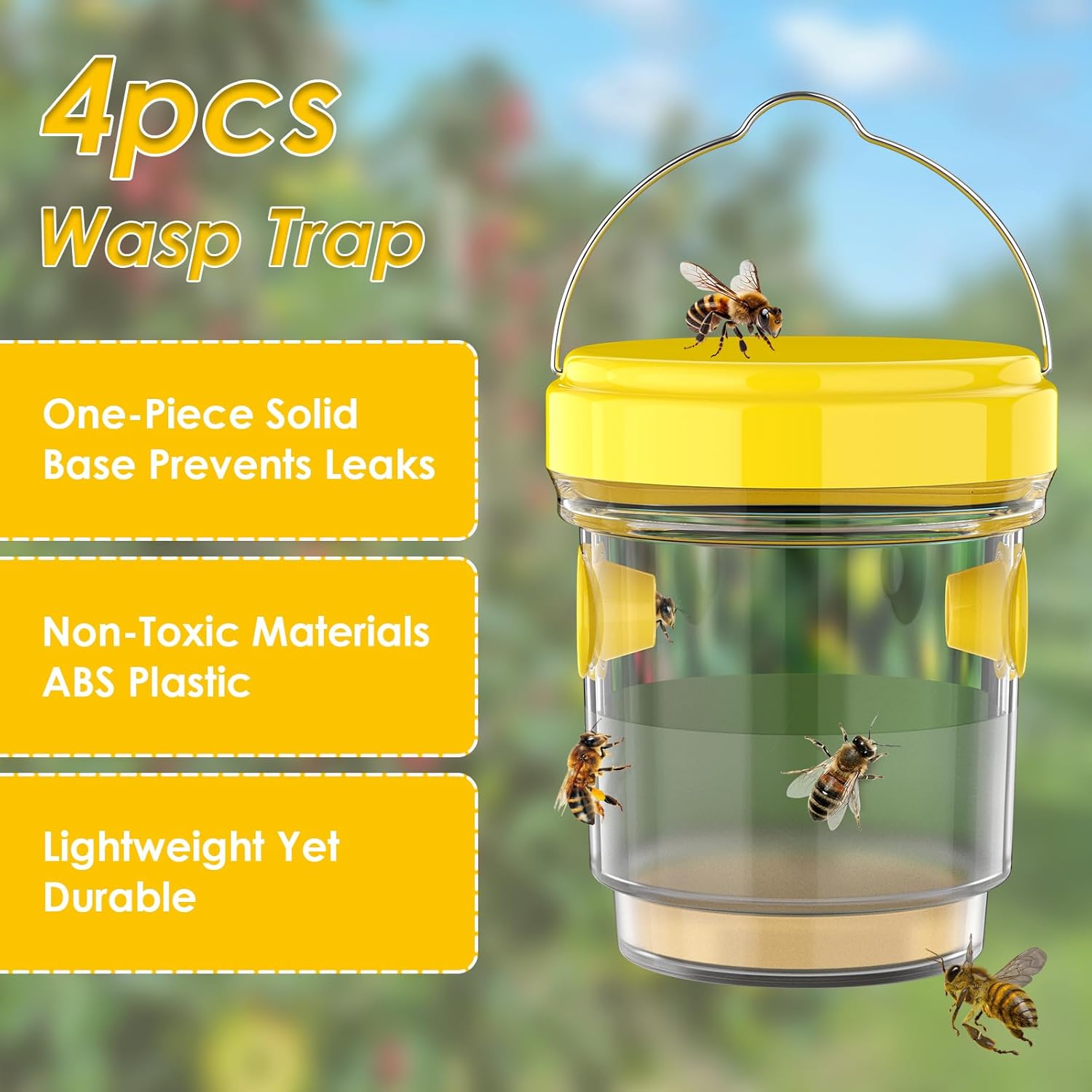 2pcs Wasp Trap, Yellow Hornet Bee Traps Catcher with Hanging Non-Toxic PP Plastic Jacket Traps for Outdoors/Garden - Yellow - Image 6