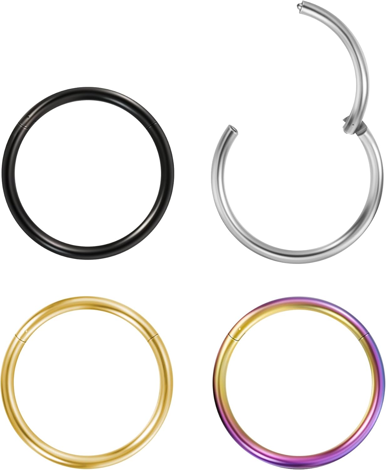 4 Pcs Nose Rings Hoops for Women, 14K Gold Hinged Clickers Nose Rings for Men, Hypoallergenic 316L Surgical Steel Cartilage Tragus Helix Daith Earring Lip Hoop Ring 20g 18g 6 8mm - Image 1