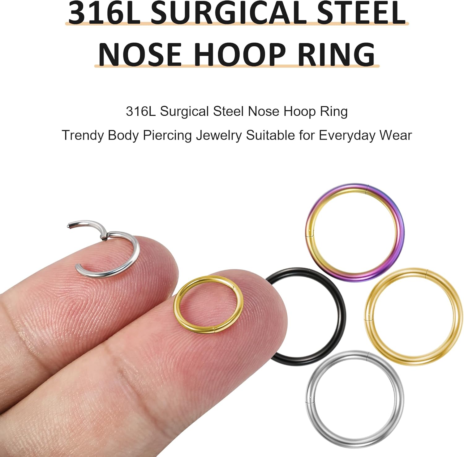4 Pcs Nose Rings Hoops for Women, 14K Gold Hinged Clickers Nose Rings for Men, Hypoallergenic 316L Surgical Steel Cartilage Tragus Helix Daith Earring Lip Hoop Ring 20g 18g 6 8mm - Image 3