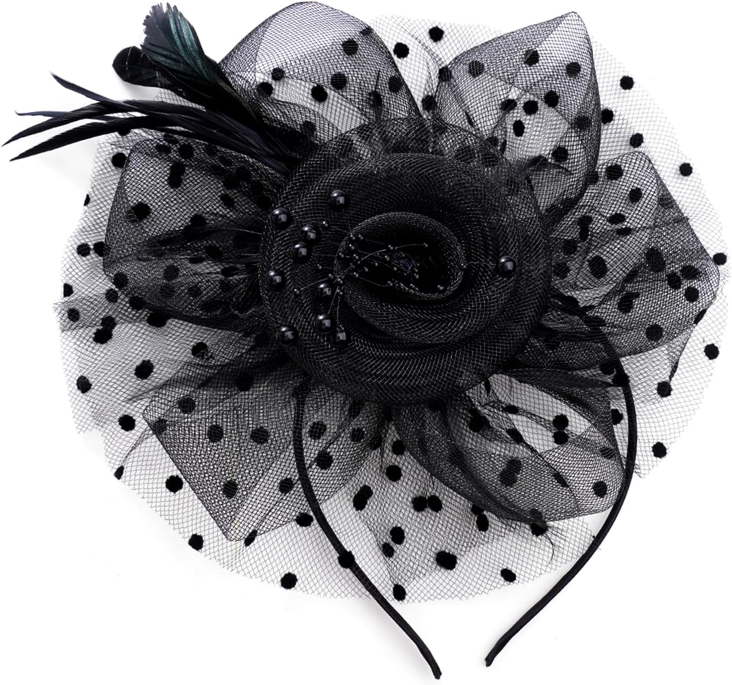 Fascinators Hat Cocktail Hat Feathers Veil Headband with Hair Clip for Tea Party Girls and Women - Image 1