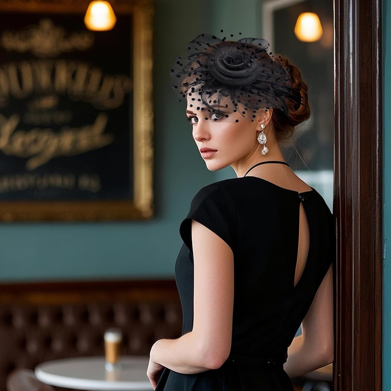 Fascinators Hat Cocktail Hat Feathers Veil Headband with Hair Clip for Tea Party Girls and Women - Image 8