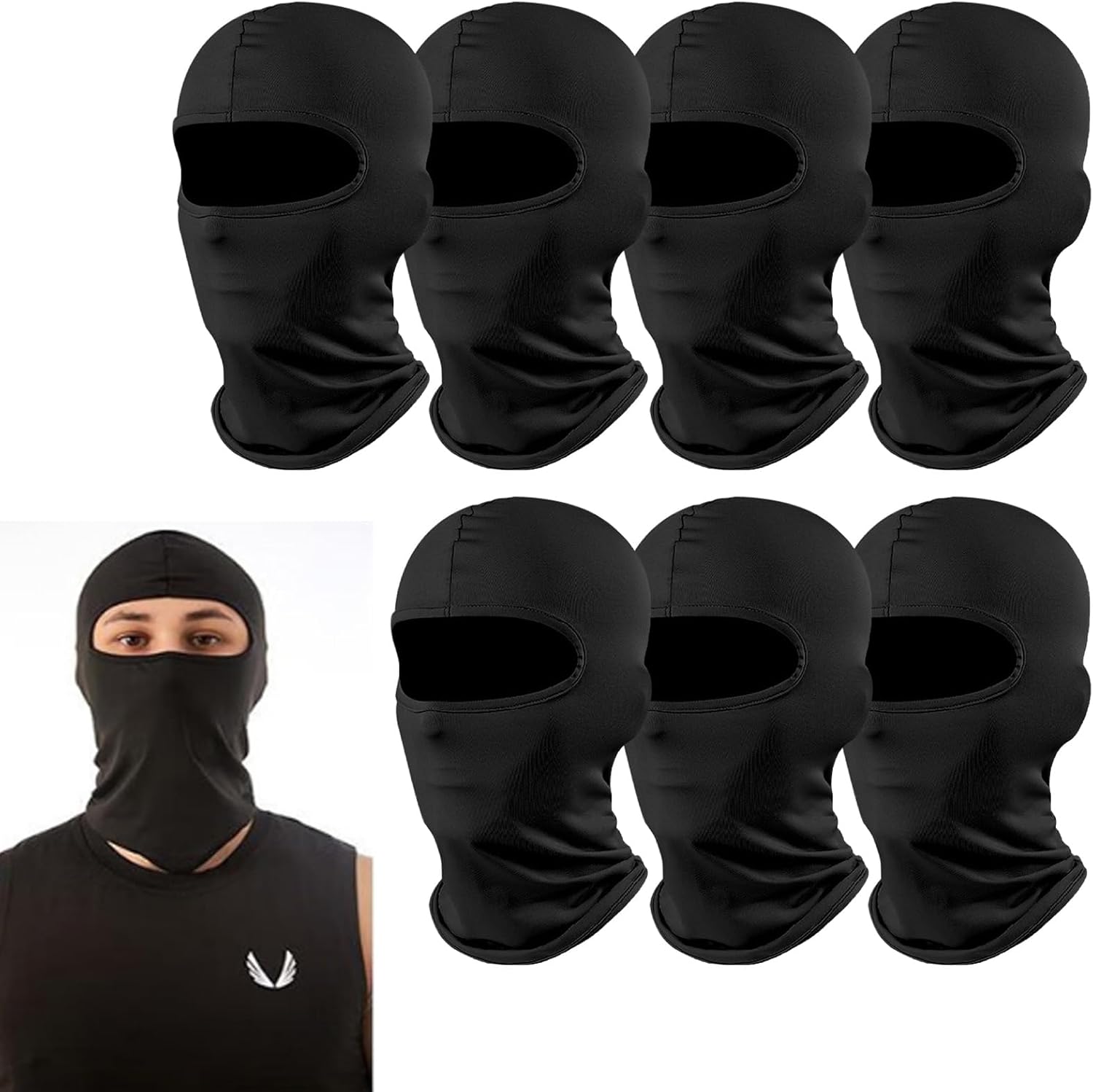 7PCS Bandana Face Mask, UV Protector Motorcycle Ski Scarf,Helmet Mask Balaclava Black Tactical Face Mask - Image 1