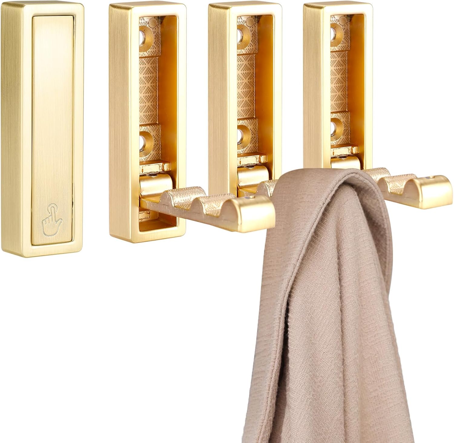 Folding Hooks 4 Pack Foldable Coat Hook Heavy Duty Wall Hooks for Hanging Coats, Towel, Hat, Backpacks (Gold) - Image 1