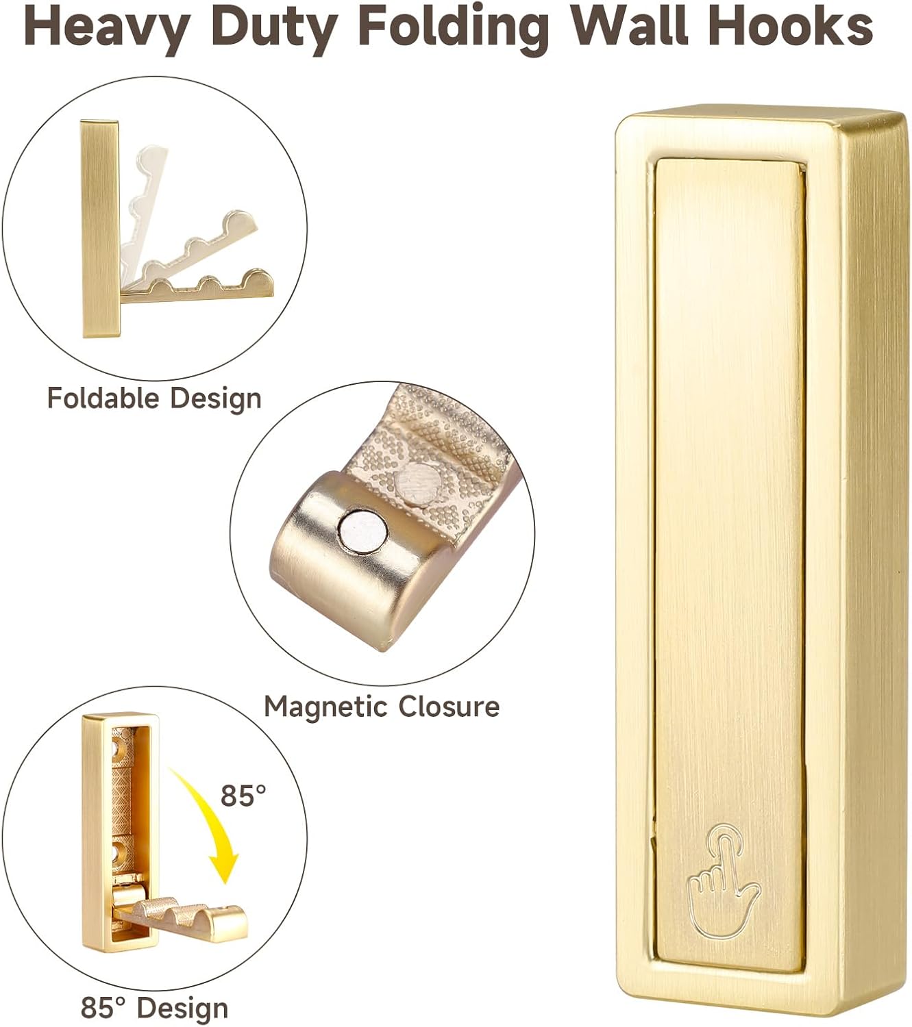 Folding Hooks 4 Pack Foldable Coat Hook Heavy Duty Wall Hooks for Hanging Coats, Towel, Hat, Backpacks (Gold) - Image 4
