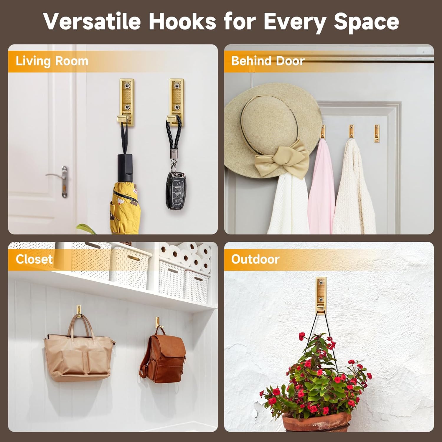 Folding Hooks 4 Pack Foldable Coat Hook Heavy Duty Wall Hooks for Hanging Coats, Towel, Hat, Backpacks (Gold) - Image 6