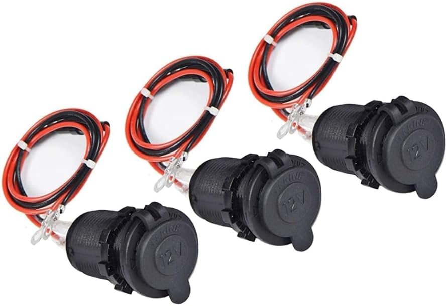 12V Car Cigarette Lighter Socket Waterproof and Dustproof Plug Socket for Car Truck Motobike Boats Marine ATV, with Fuse & 60cm Cable (Black-3PCS) - Image 1