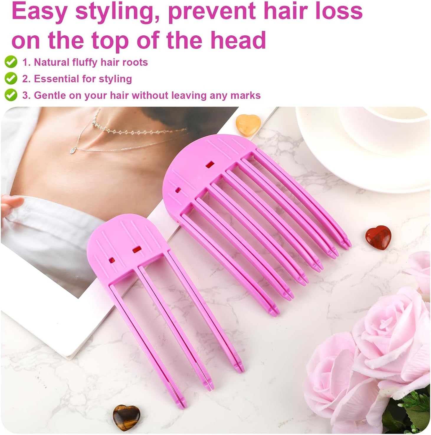 2 Pcs Wind Shaping Styling Comb for Fluffy Bangs,No-Trace Hair Root Lifting Hair Volume Clip,Easy High Crown Volume Tool,Quick Hair Styling Tools Volumizing Hair Clips for All Hair Types (Rose Red) - Image 4