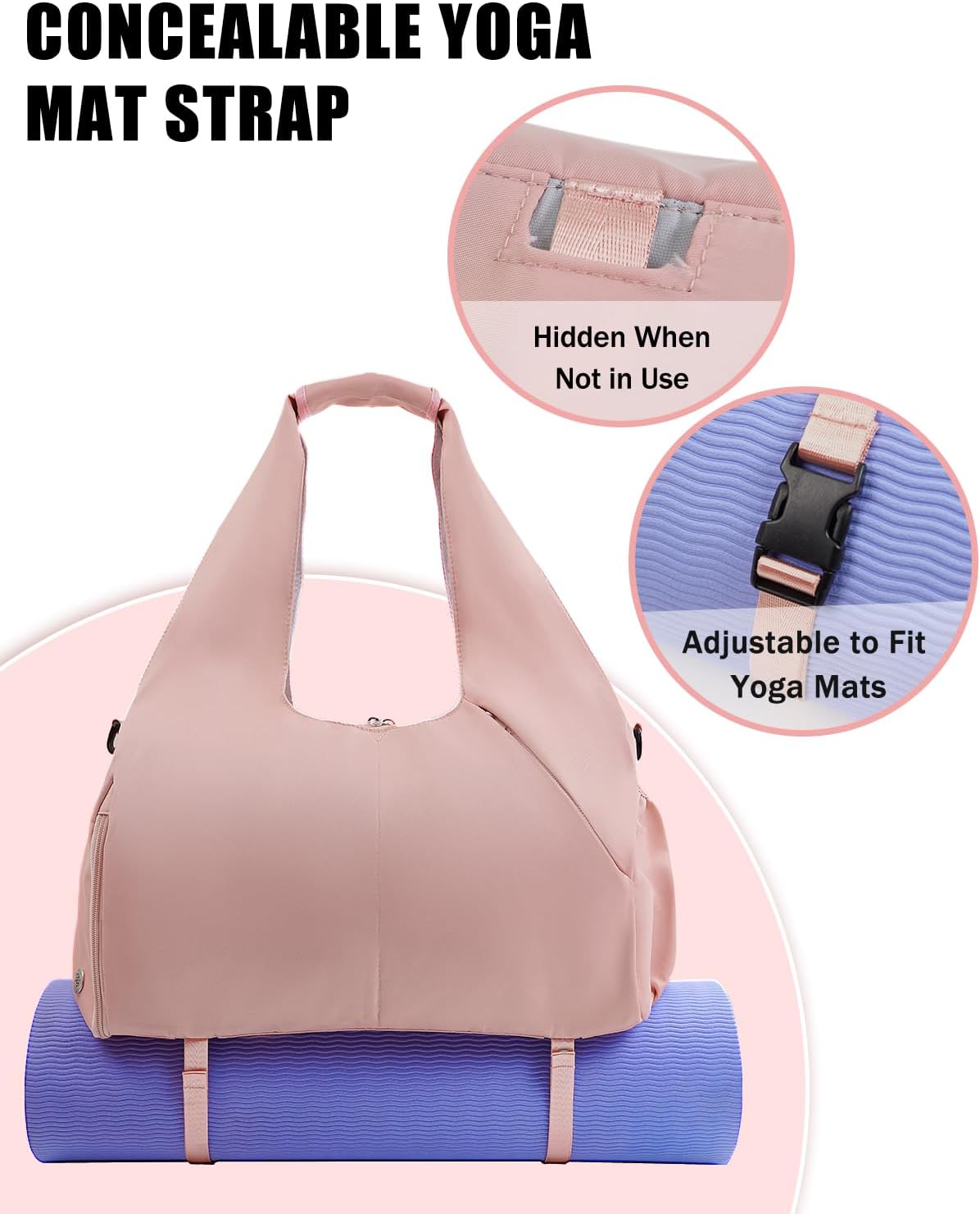 Gym Bag for Women with Shoe Compartment Yoga Mat Bag with Wet Pocket and Water Bottle Holder Weekender Bag with Strap - Image 3
