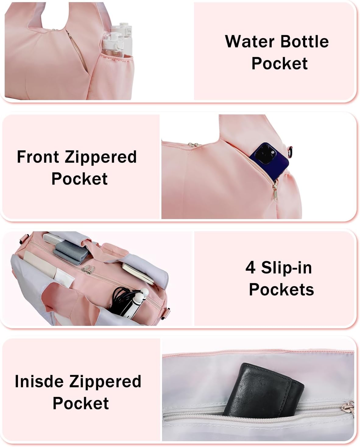 Gym Bag for Women with Shoe Compartment Yoga Mat Bag with Wet Pocket and Water Bottle Holder Weekender Bag with Strap - Image 5
